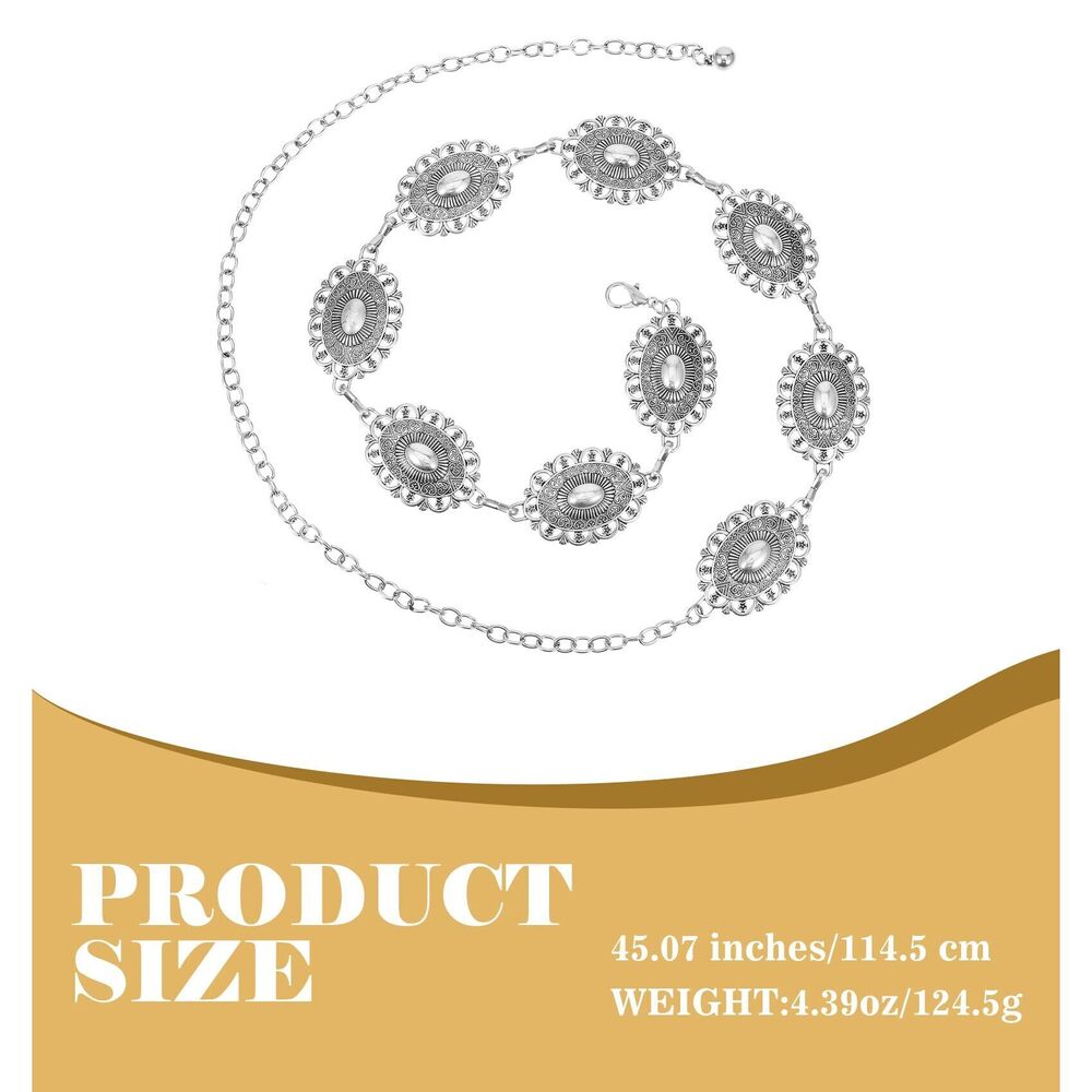 3598 Women Western Metal Chain Belt, 45'' Silver Waist Chunky Belt - Picture 2 of 8